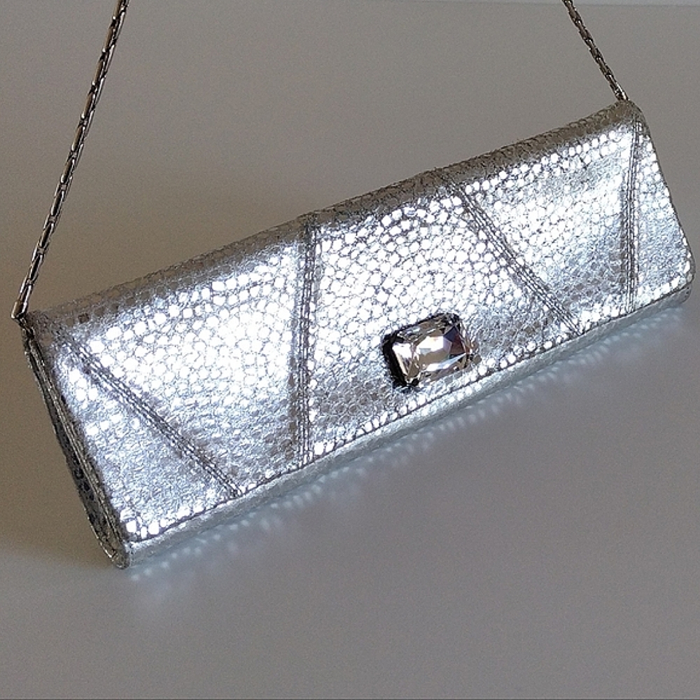 Inge Christopher Animal Print Soft Leather Swarovski Crystal Clutch Handbag